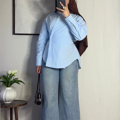 Chemise coton ajustable - bleu -