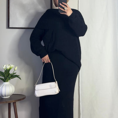 Ensemble en laine col bâteau - noir -