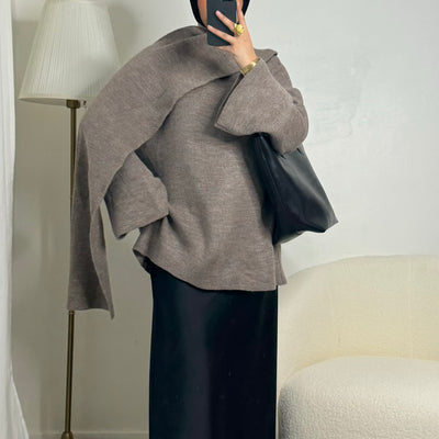 Pull avec écharpe intégrée - taupe -