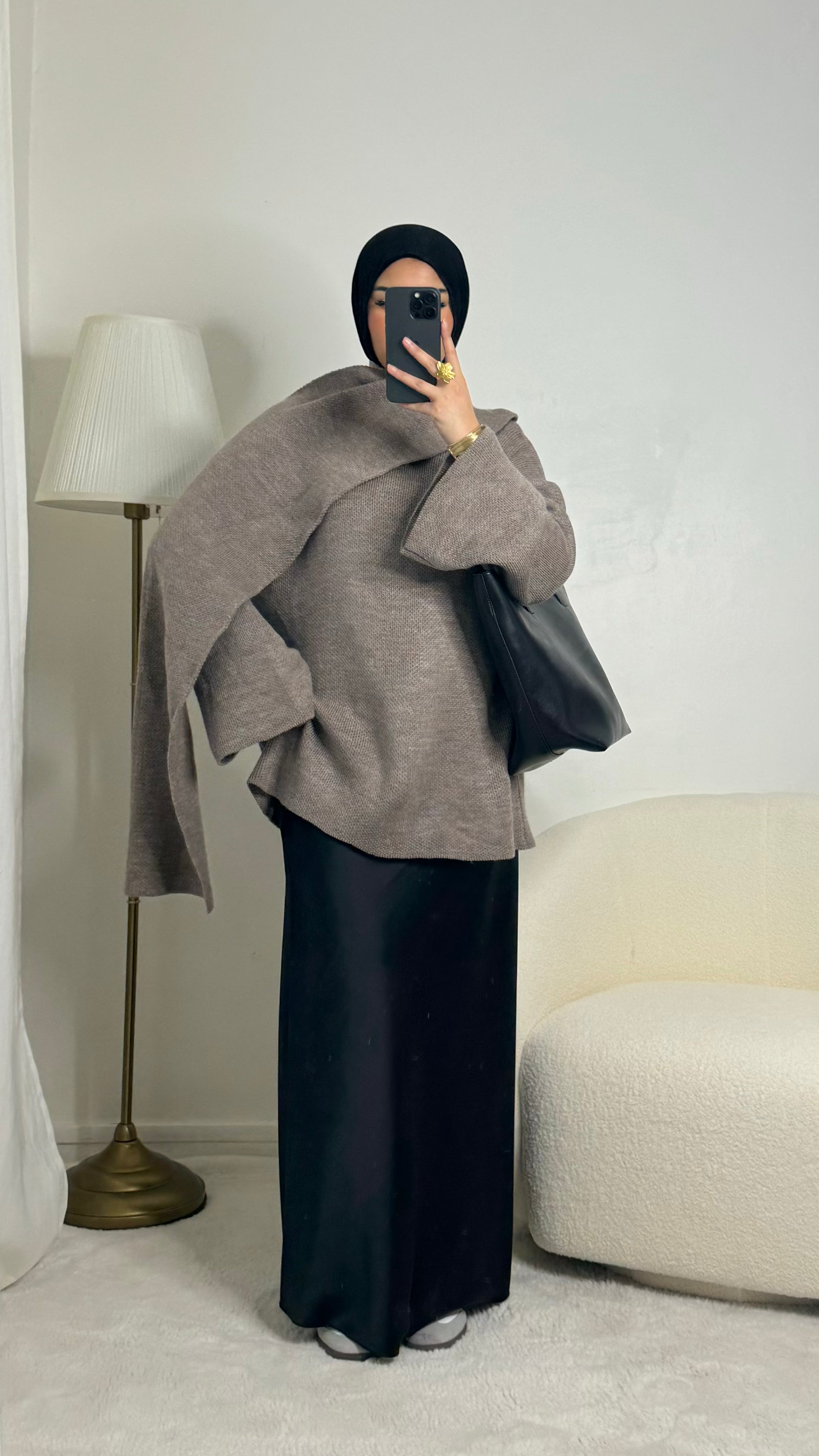 Pull avec écharpe intégrée - taupe -
