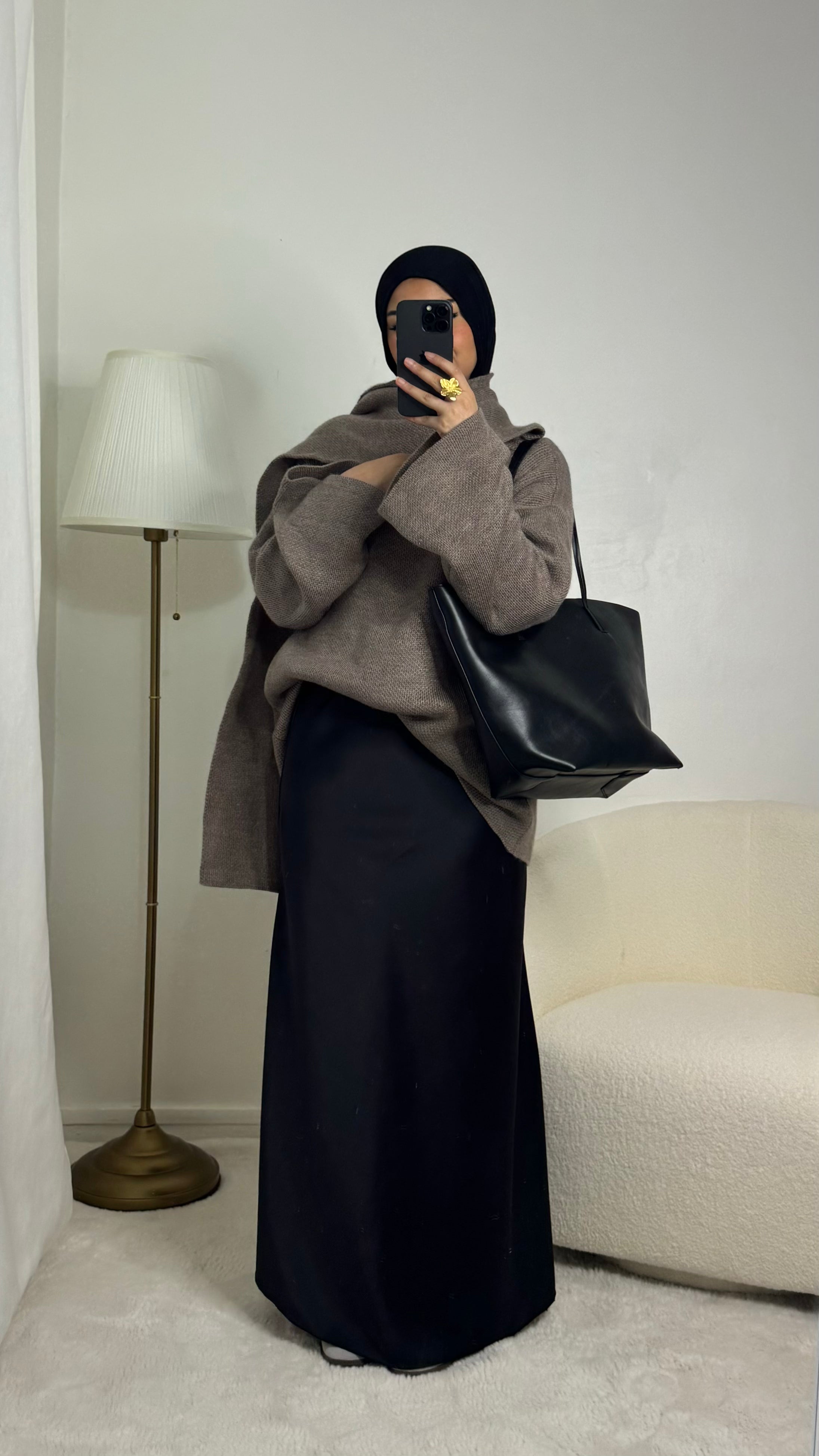 Pull avec écharpe intégrée - taupe -