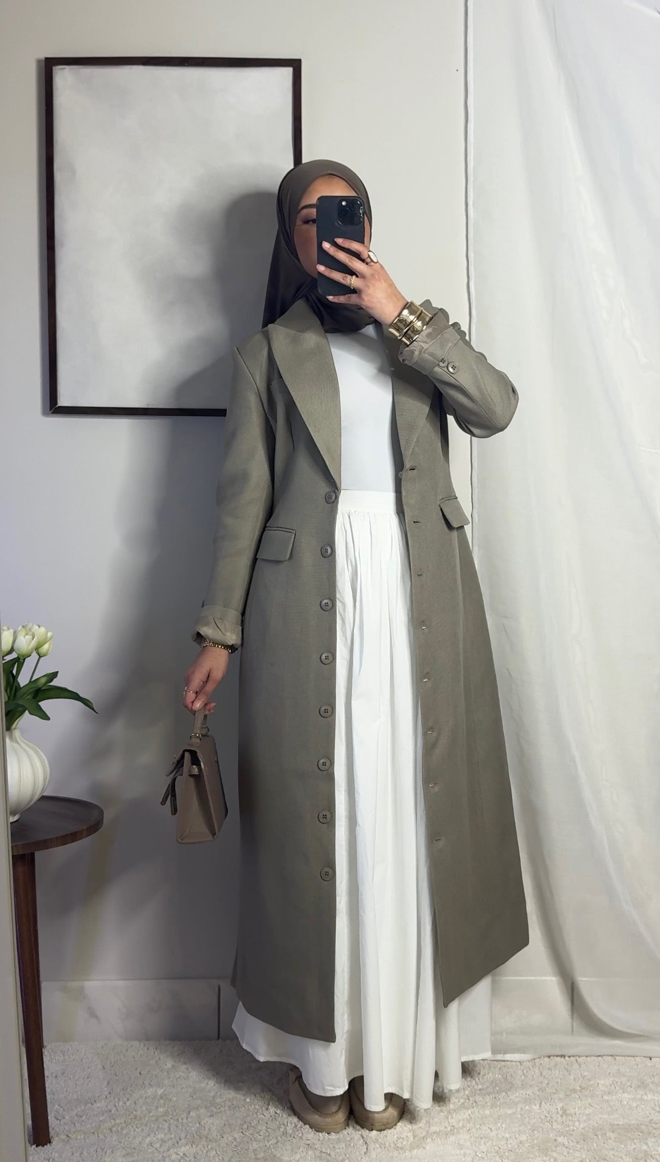 Blazer long cintré - taupe -