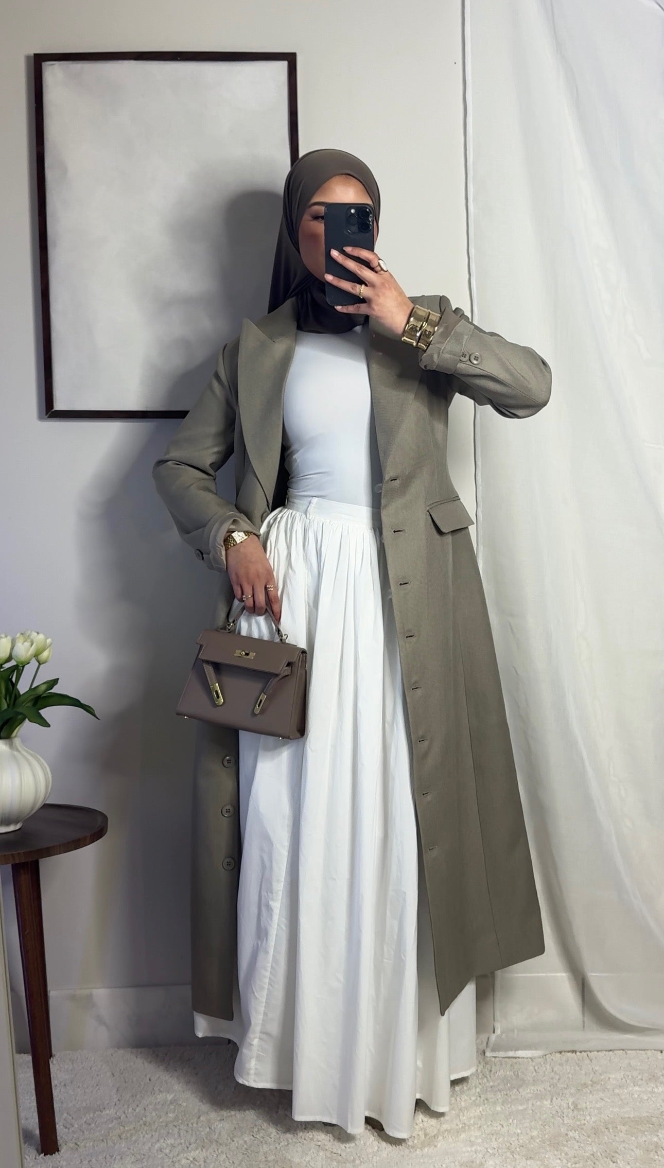 Blazer long cintré - taupe -