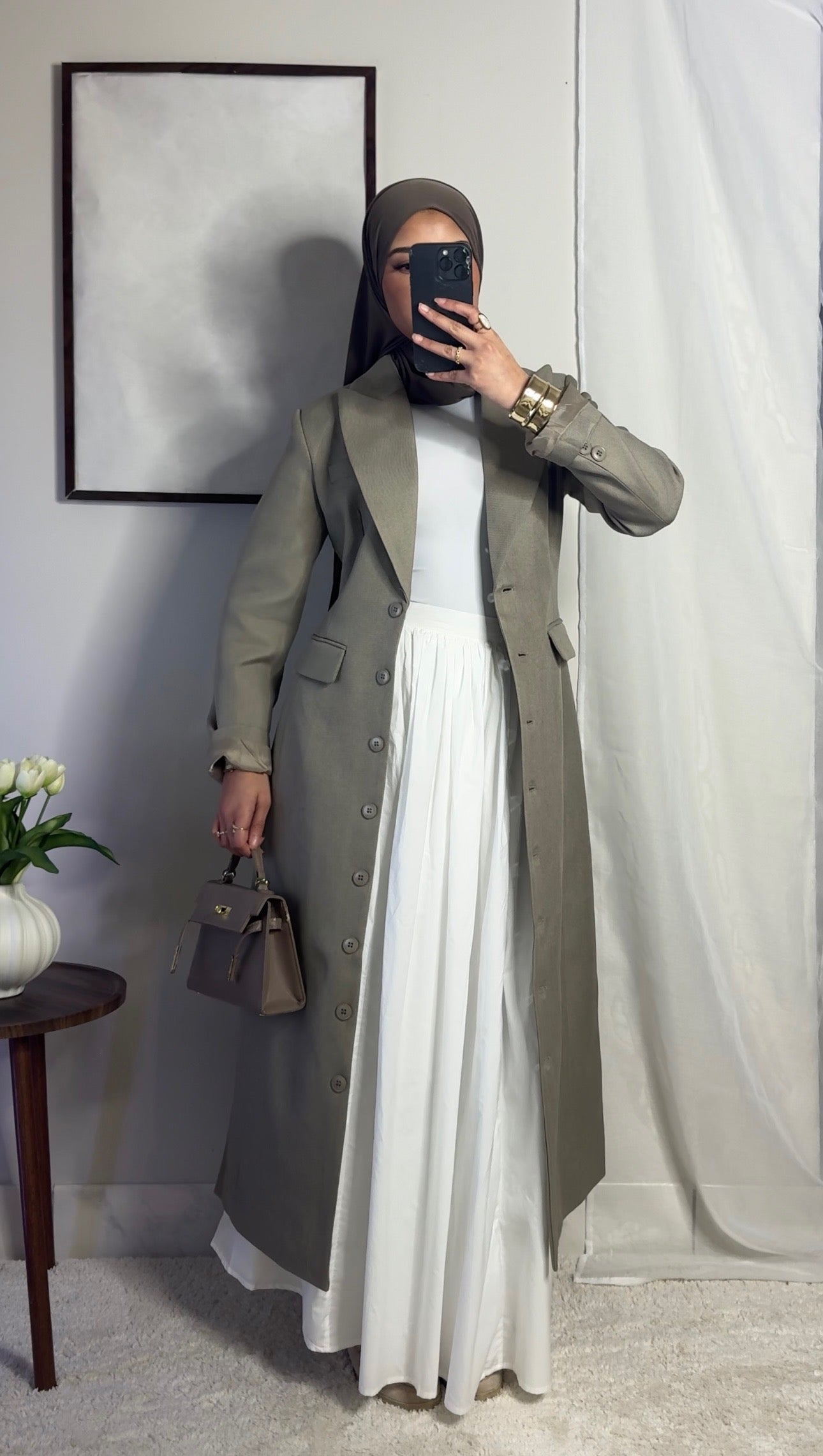 Blazer long cintré - taupe -