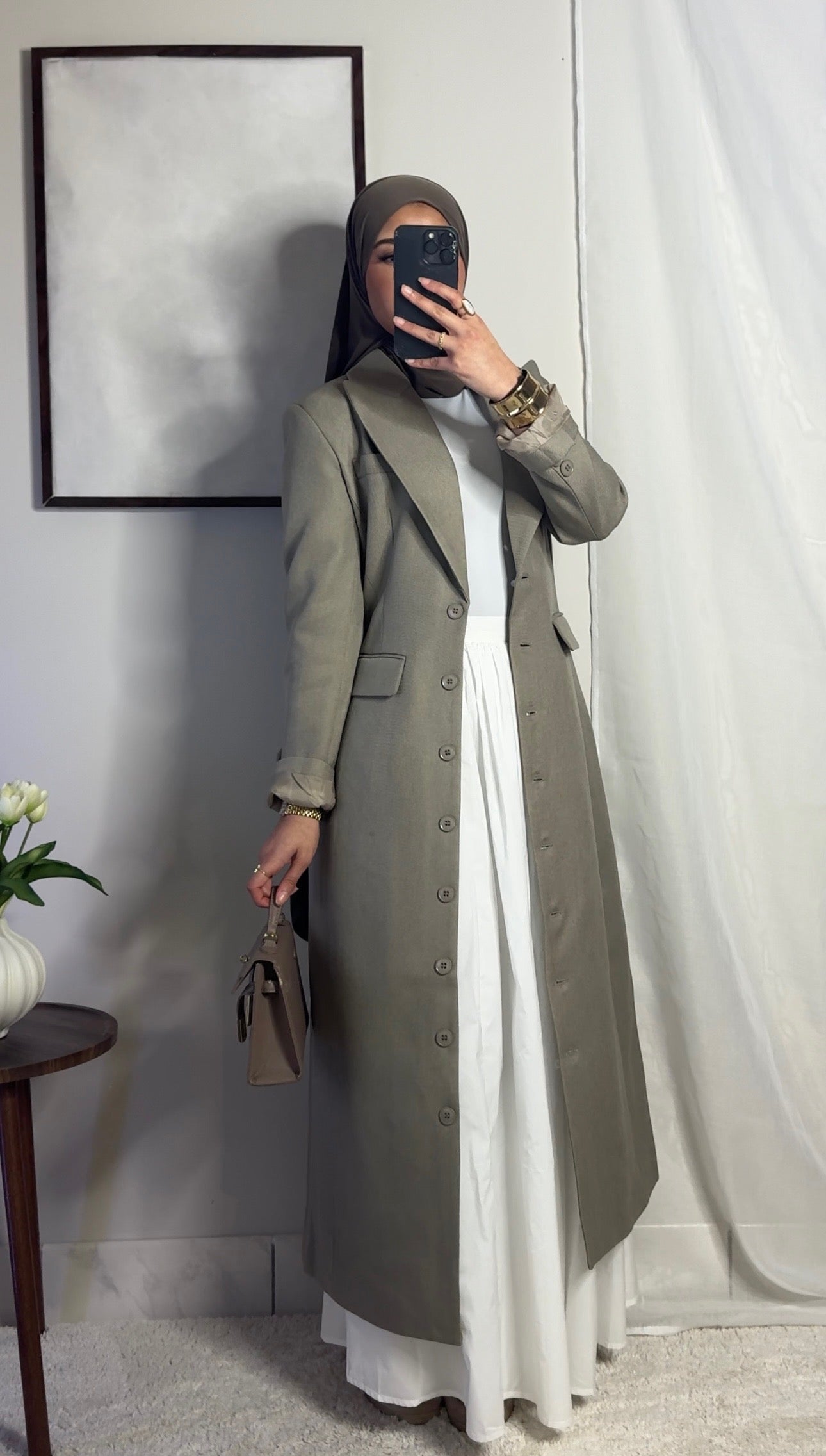 Blazer long cintré - taupe -
