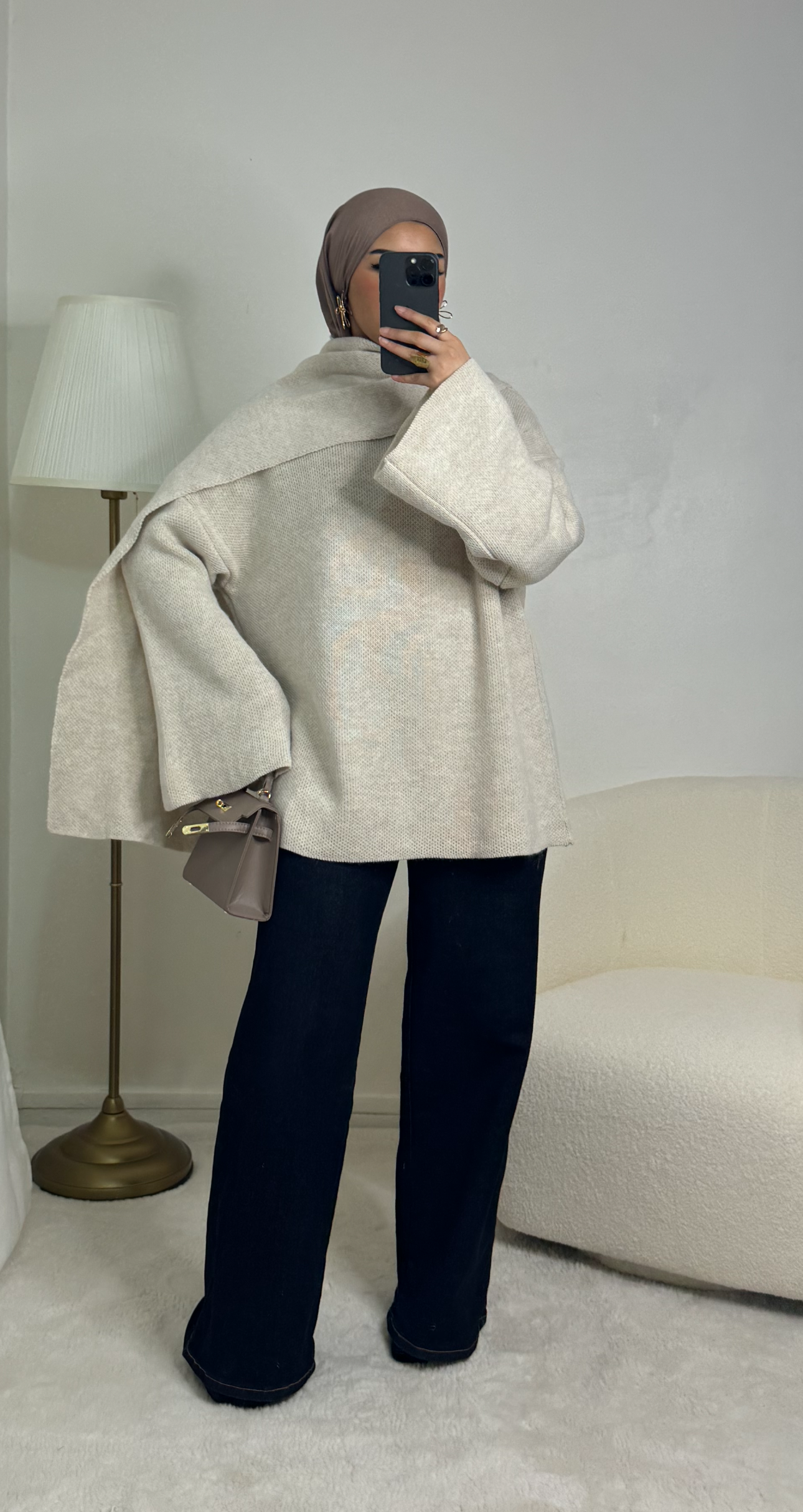 Pull avec écharpe intégrée - crème -