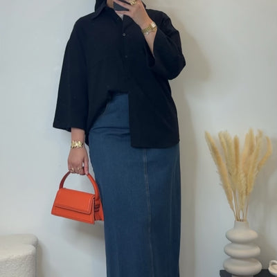 Chemise en lin oversize - noir -