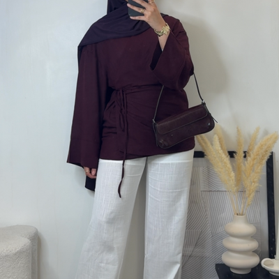 Pantalon en lin chiné - blanc -