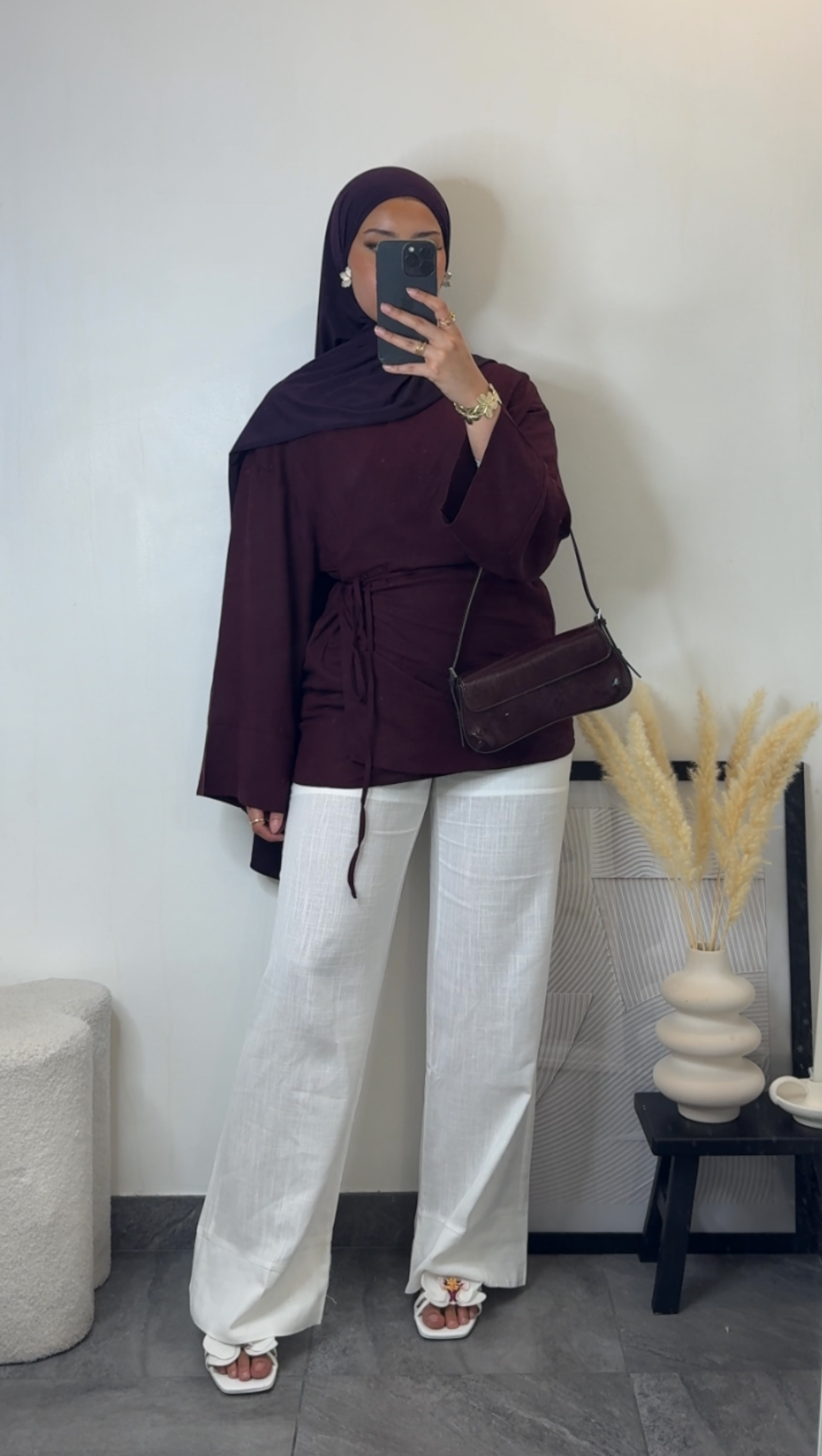 Pantalon en lin chiné - blanc -