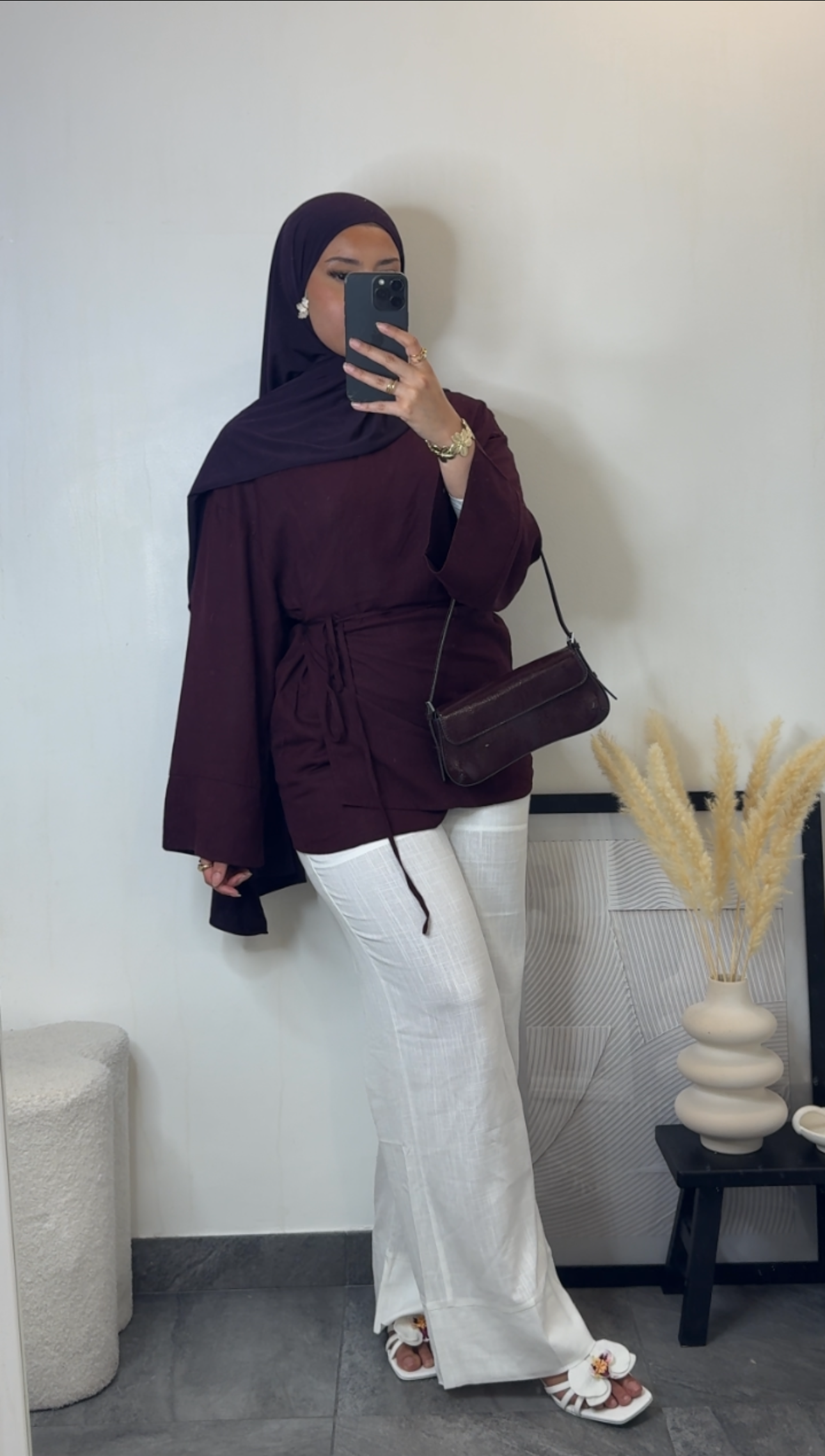 Pantalon en lin chiné - blanc -