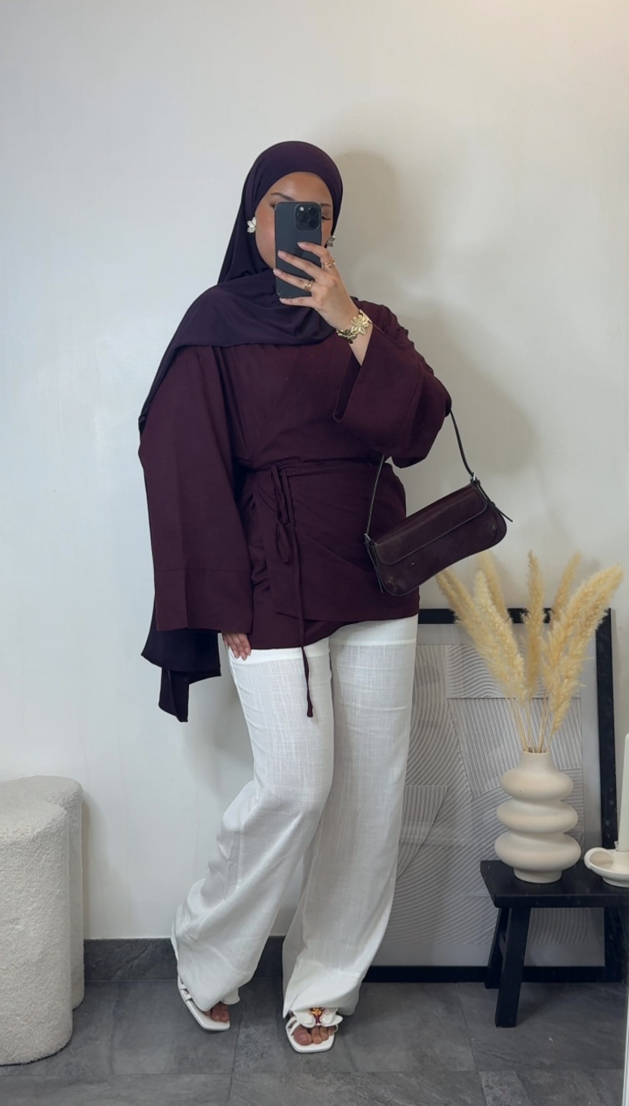 Kimono cache-coeur en lin - bordeaux -