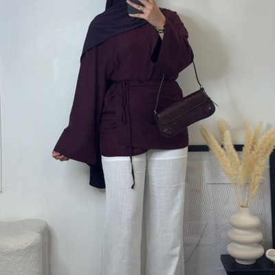 Kimono cache-coeur en lin - bordeaux -