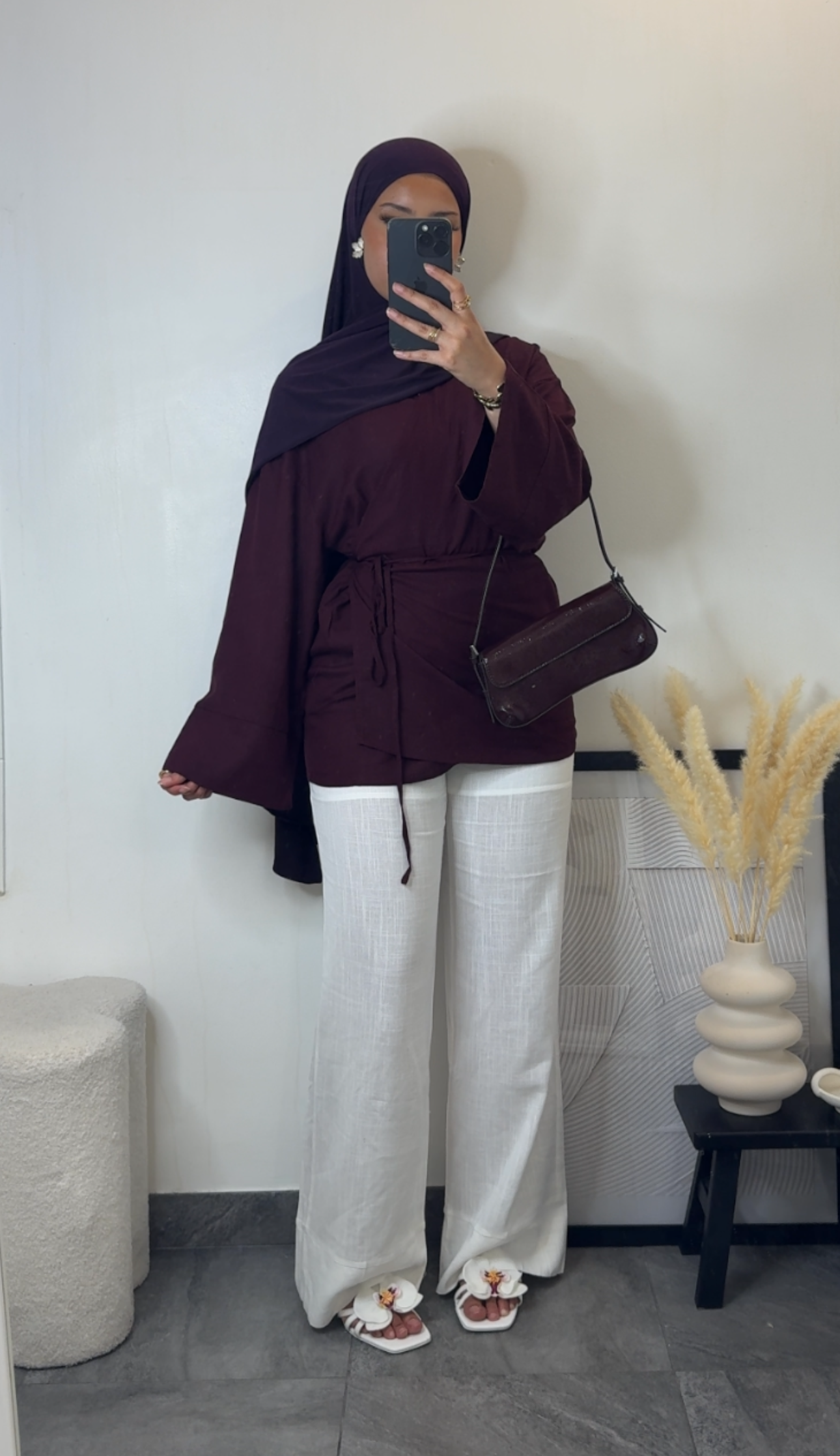 Kimono cache-coeur en lin - bordeaux -