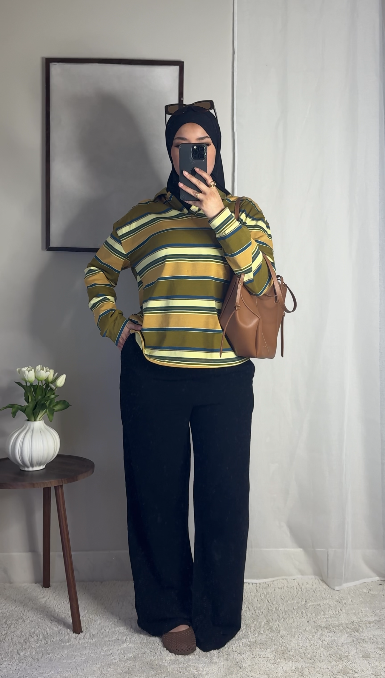Pantalon fluide en lin taille élastique noir