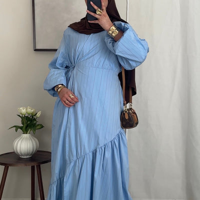 Robe cache-coeur rayée - bleu -