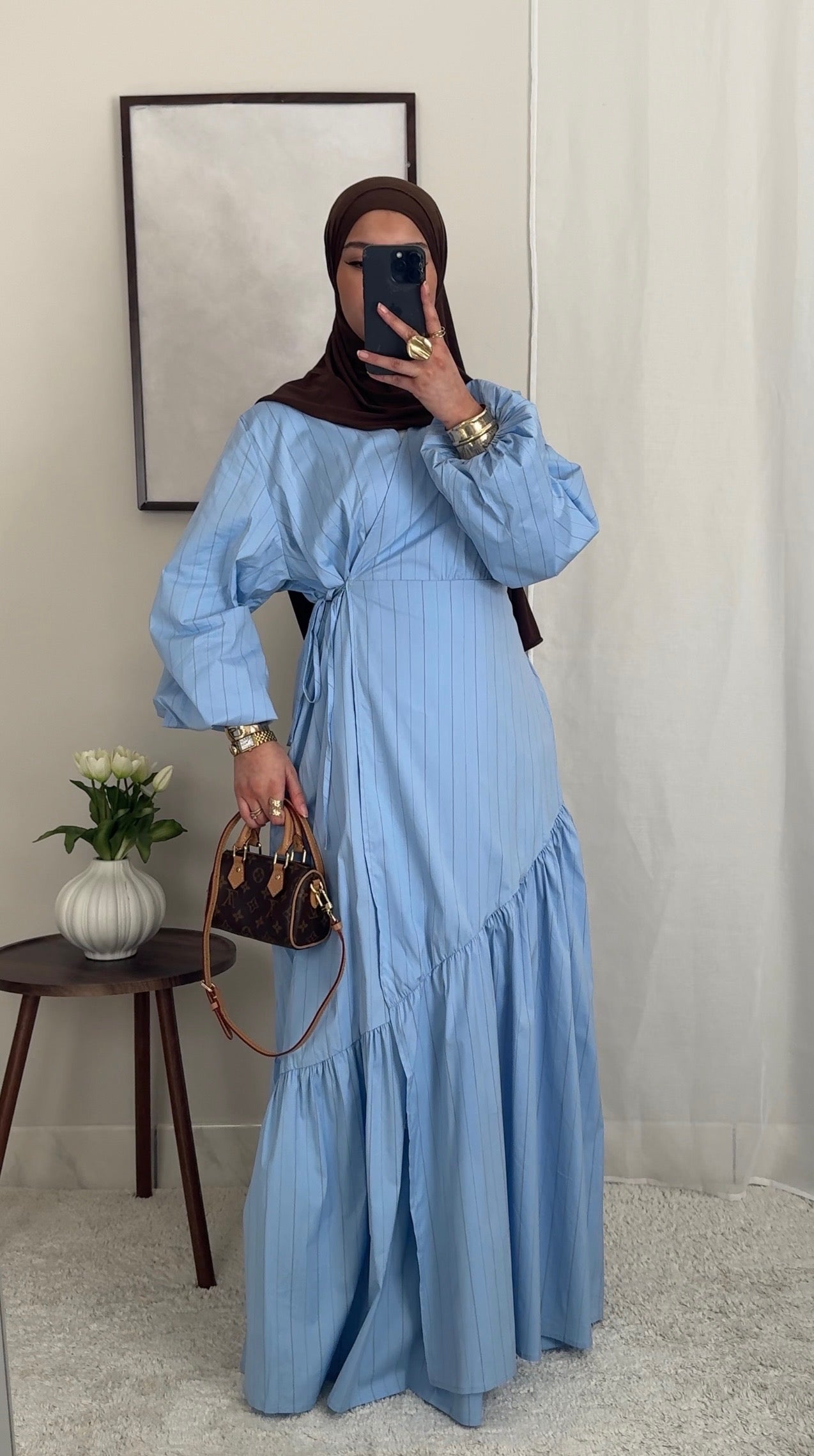 Robe cache-coeur rayée - bleu -