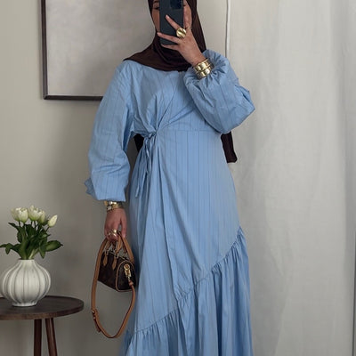 Robe cache-coeur rayée - bleu -