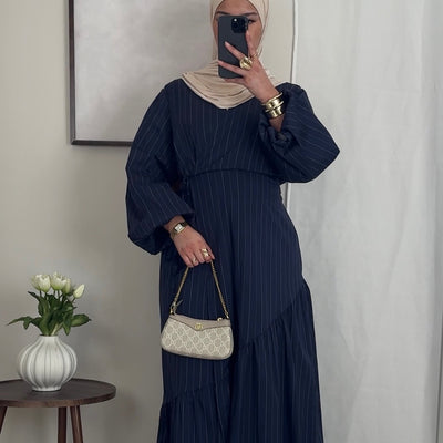 Robe cache-coeur rayée - bleu nuit -