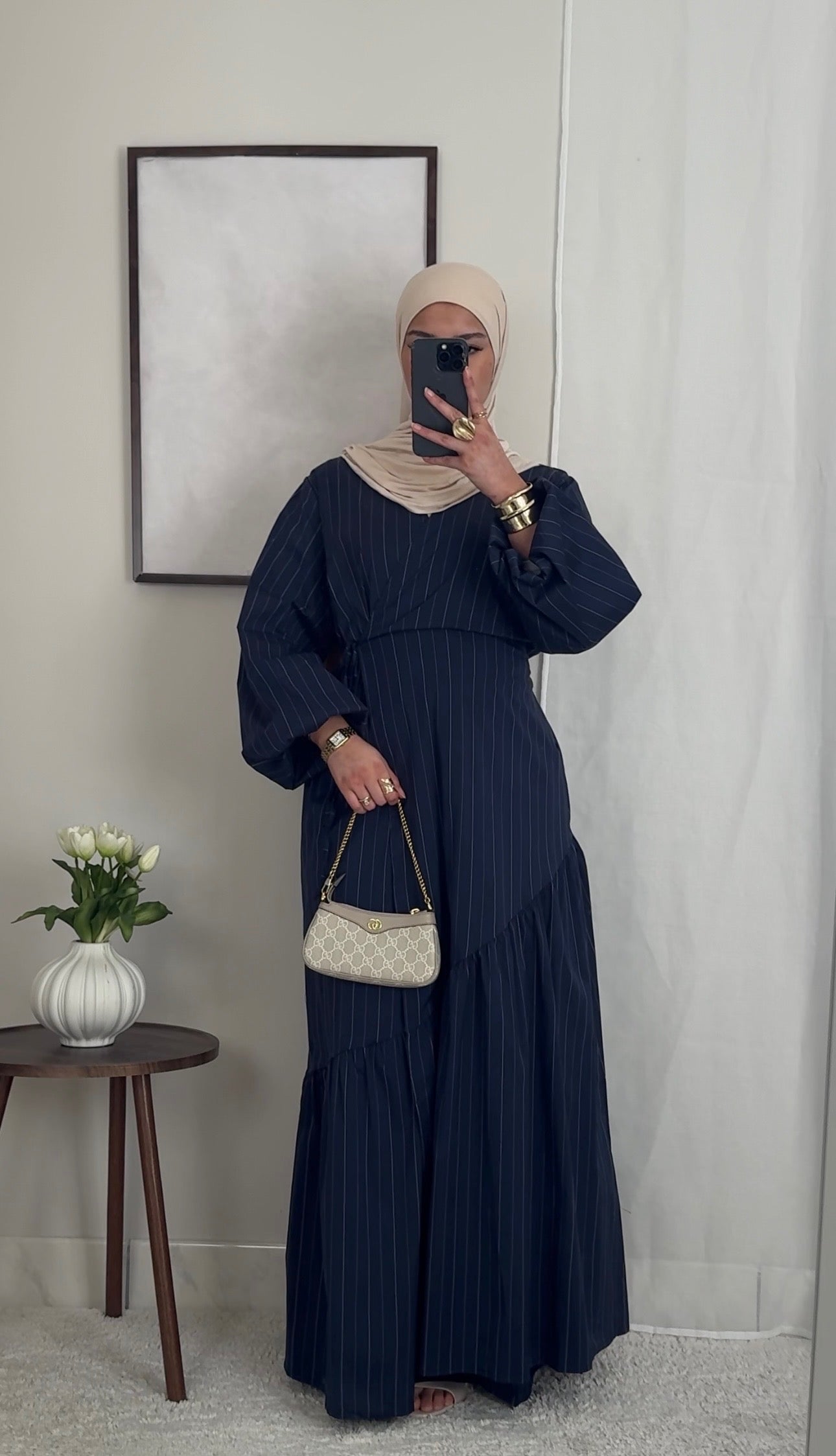 Robe cache-coeur rayée - bleu nuit -
