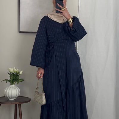 Robe cache-coeur rayée - bleu nuit -