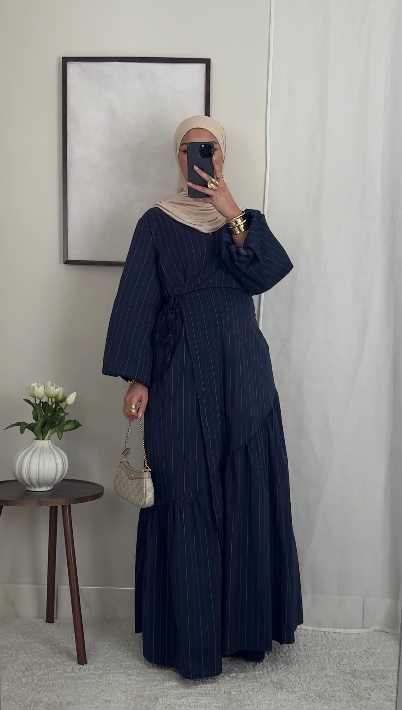 Robe cache-coeur rayée - bleu nuit -