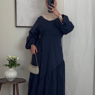 Robe cache-coeur rayée - bleu nuit -