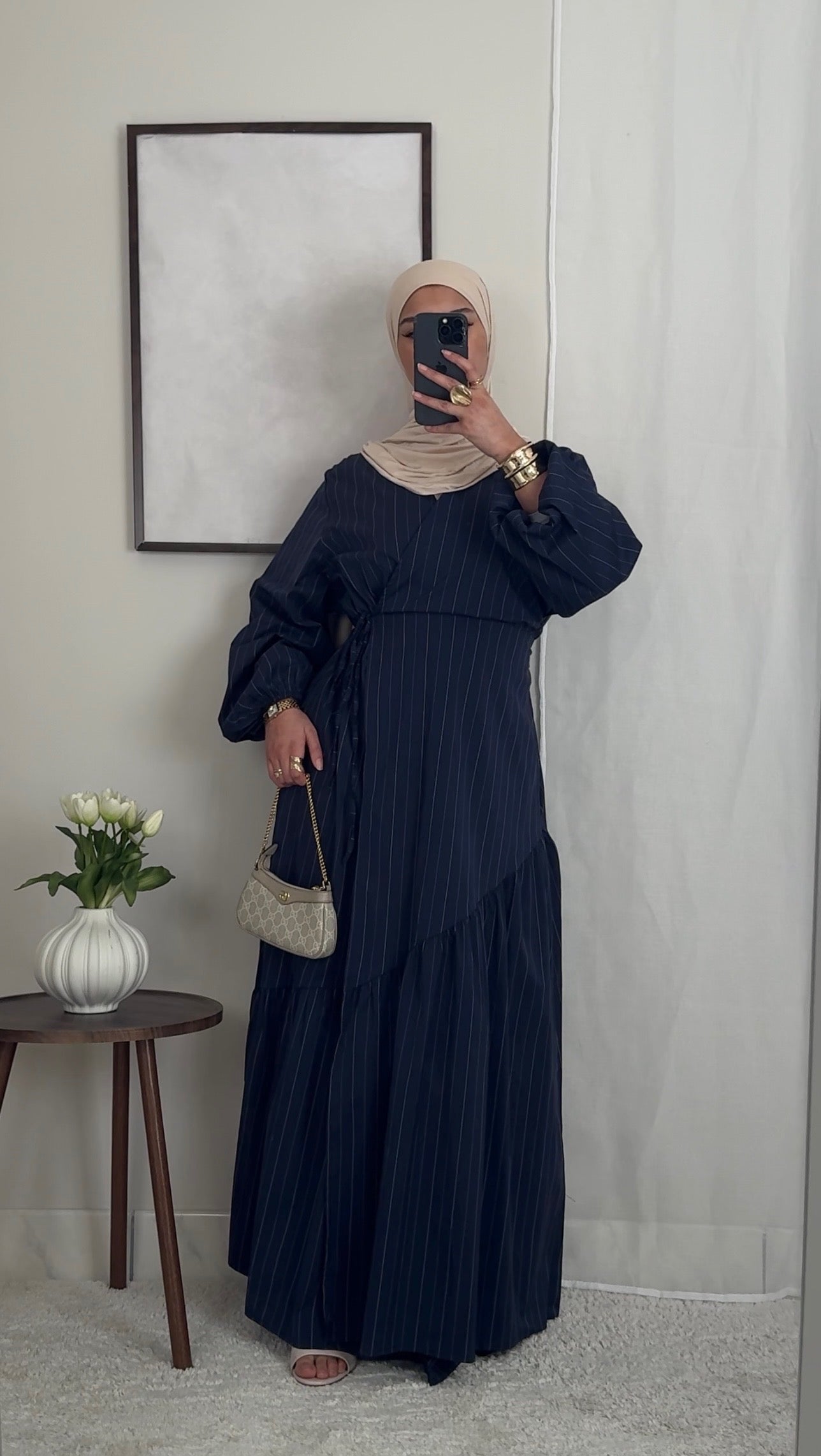 Robe cache-coeur rayée - bleu nuit -