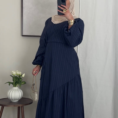 Robe cache-coeur rayée - bleu nuit -