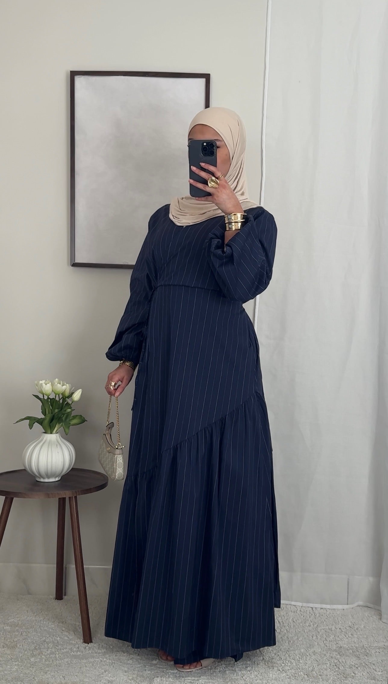 Robe cache-coeur rayée - bleu nuit -