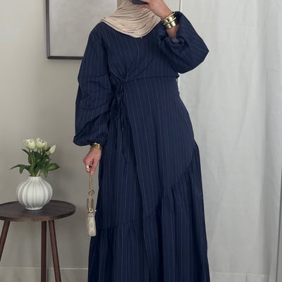 Robe cache-coeur rayée - bleu nuit -