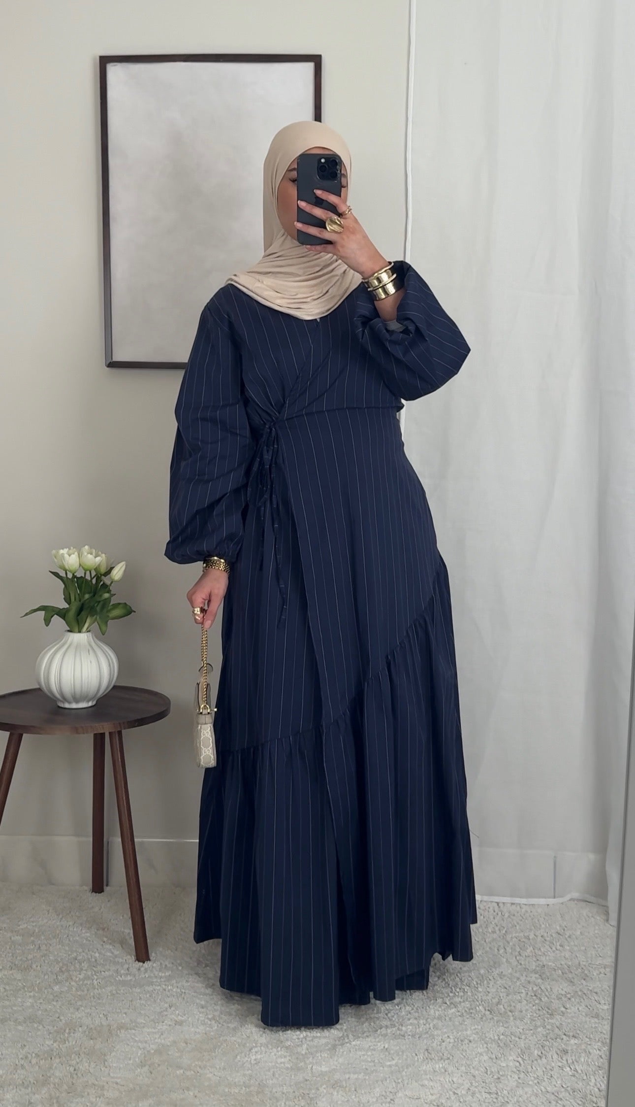 Robe cache-coeur rayée - bleu nuit -