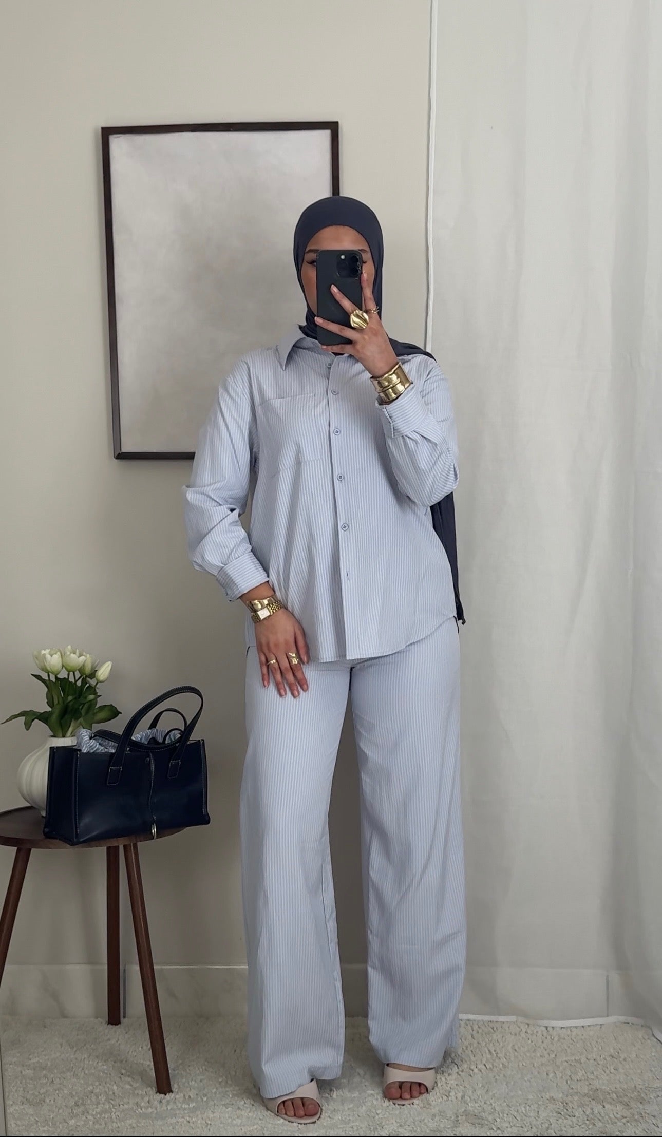Ensemble chemise rayé bleu