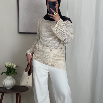 Top crochet beige