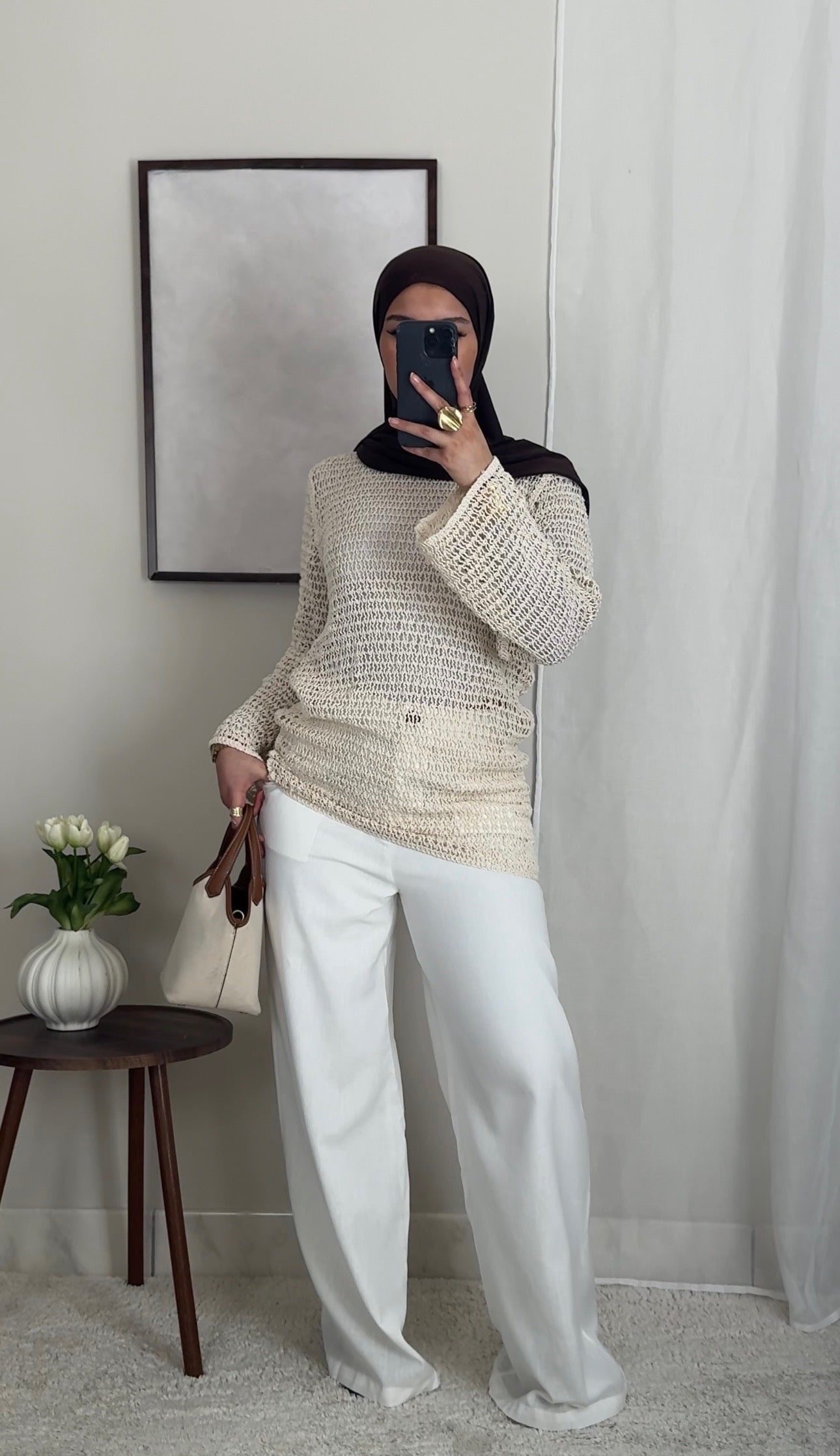 Top crochet beige