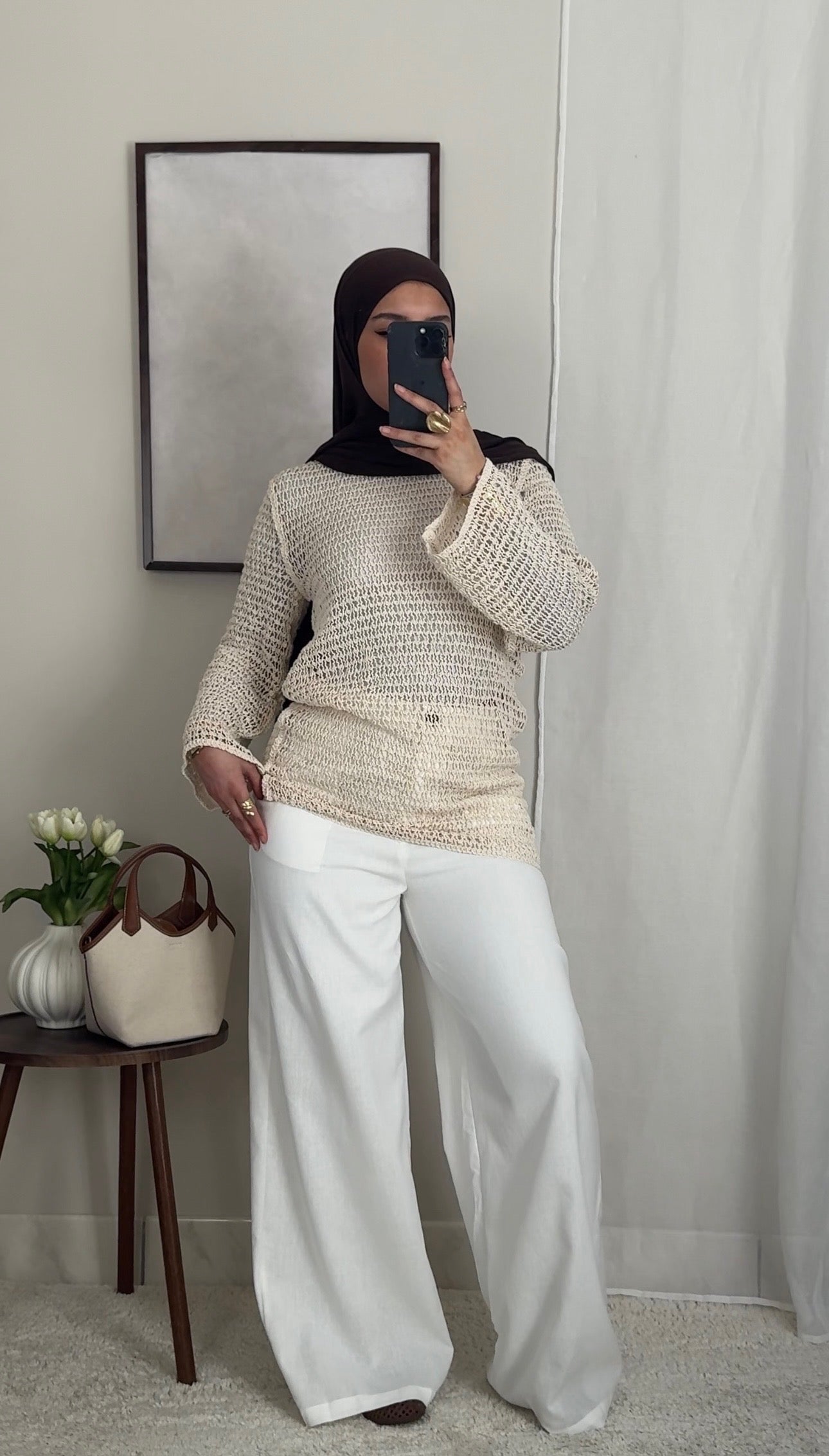 Top crochet beige