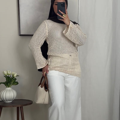 Top crochet beige