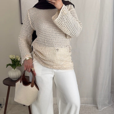 Top crochet beige