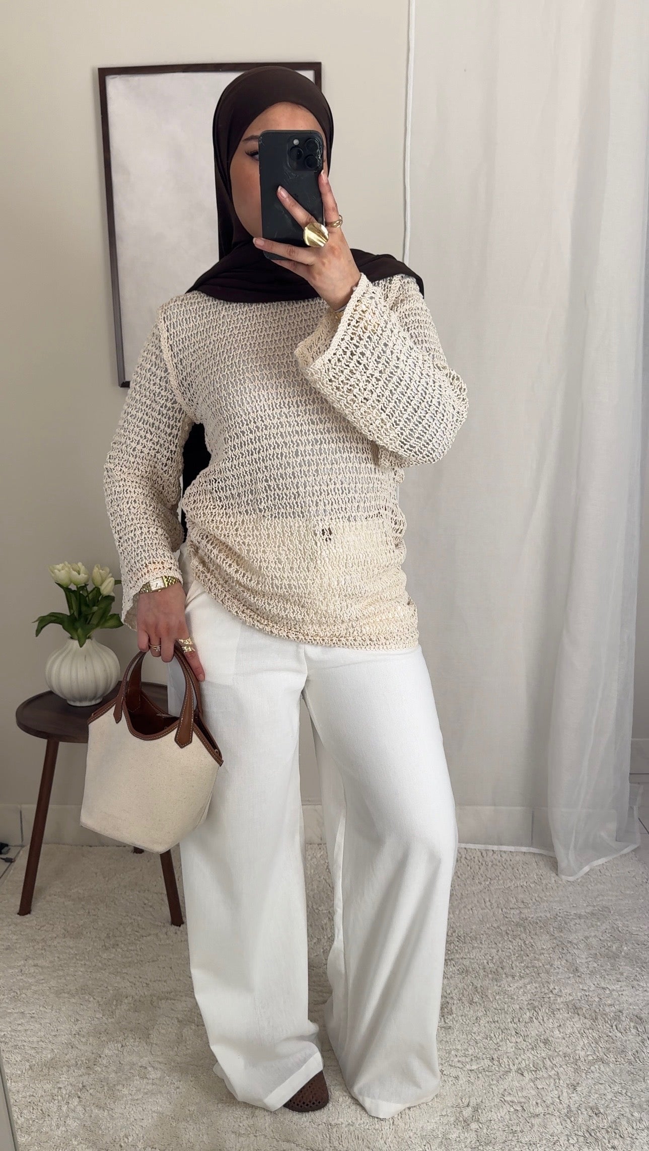 Top crochet beige