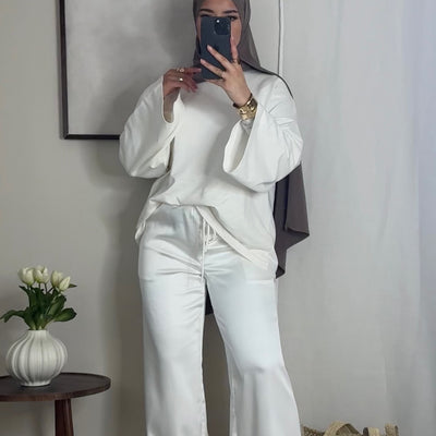 Pantalon satin fluide - blanc -
