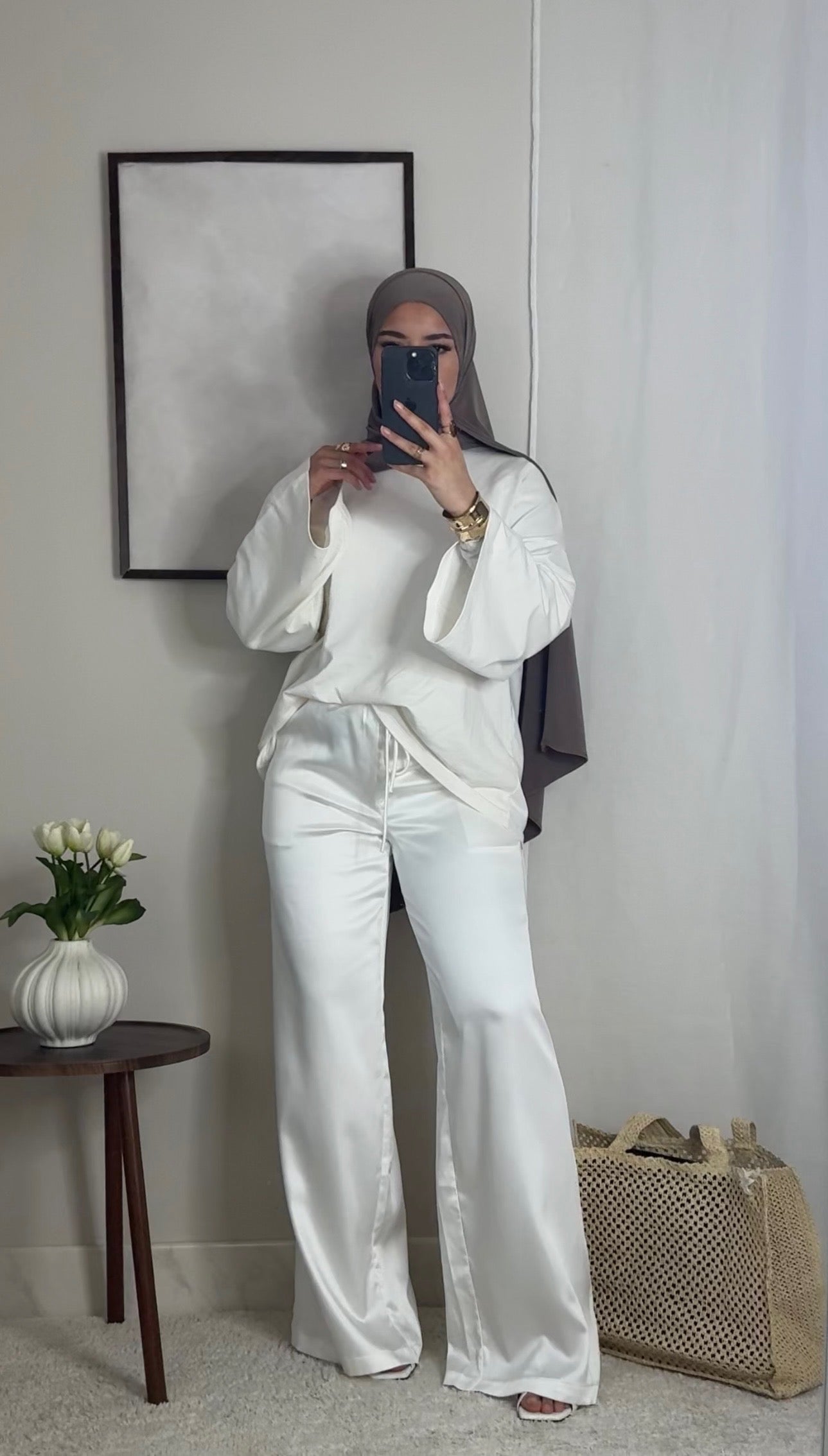 Pantalon satin fluide - blanc -