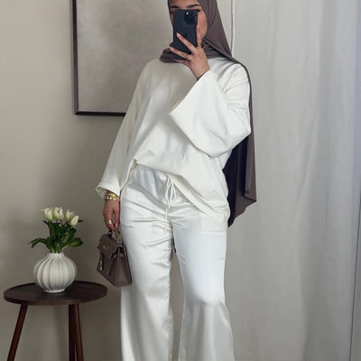 Pantalon satin fluide - blanc -