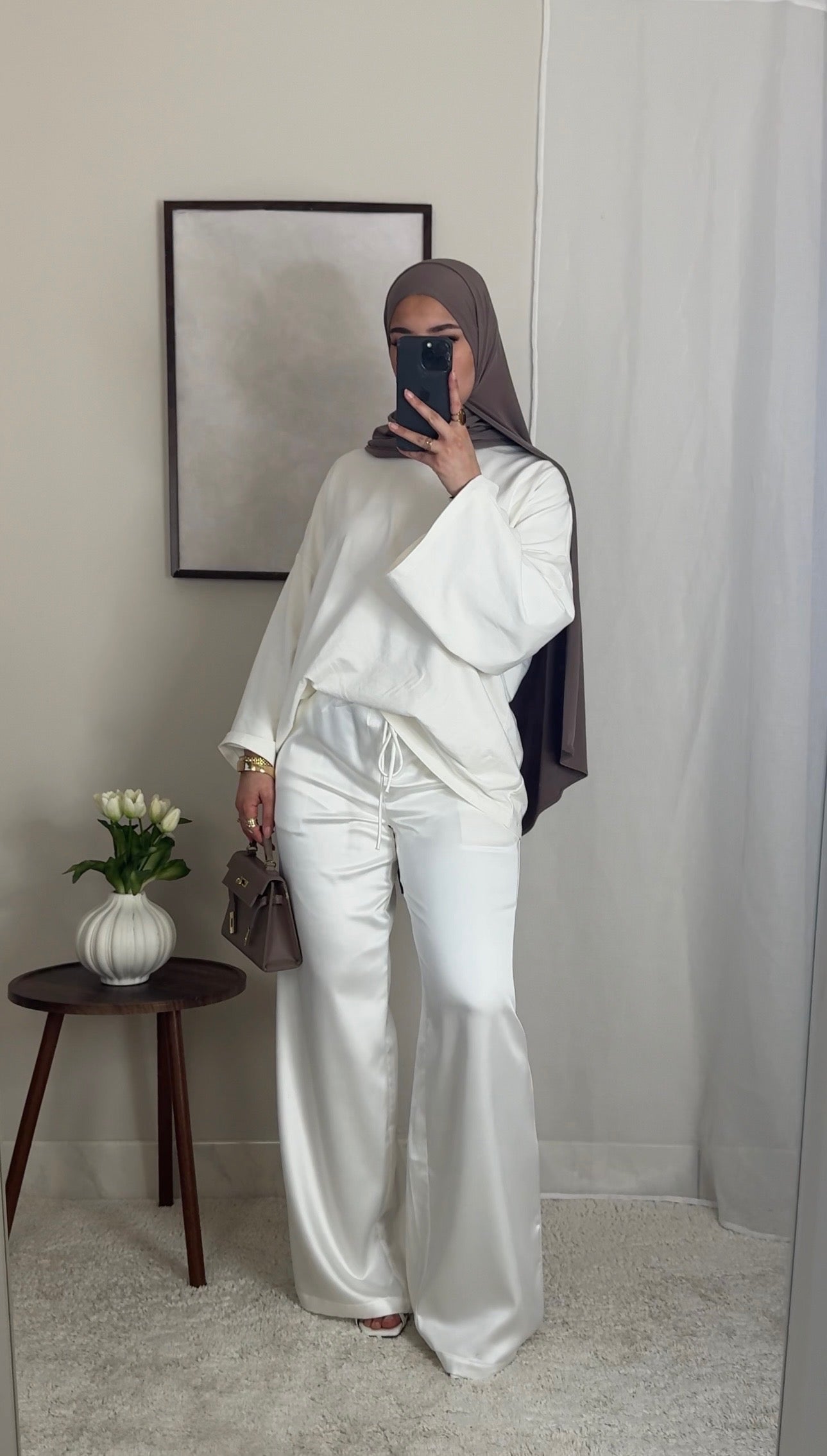 Pantalon satin fluide - blanc -