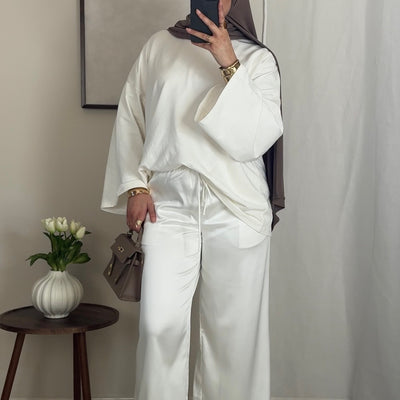 Pantalon satin fluide - blanc -