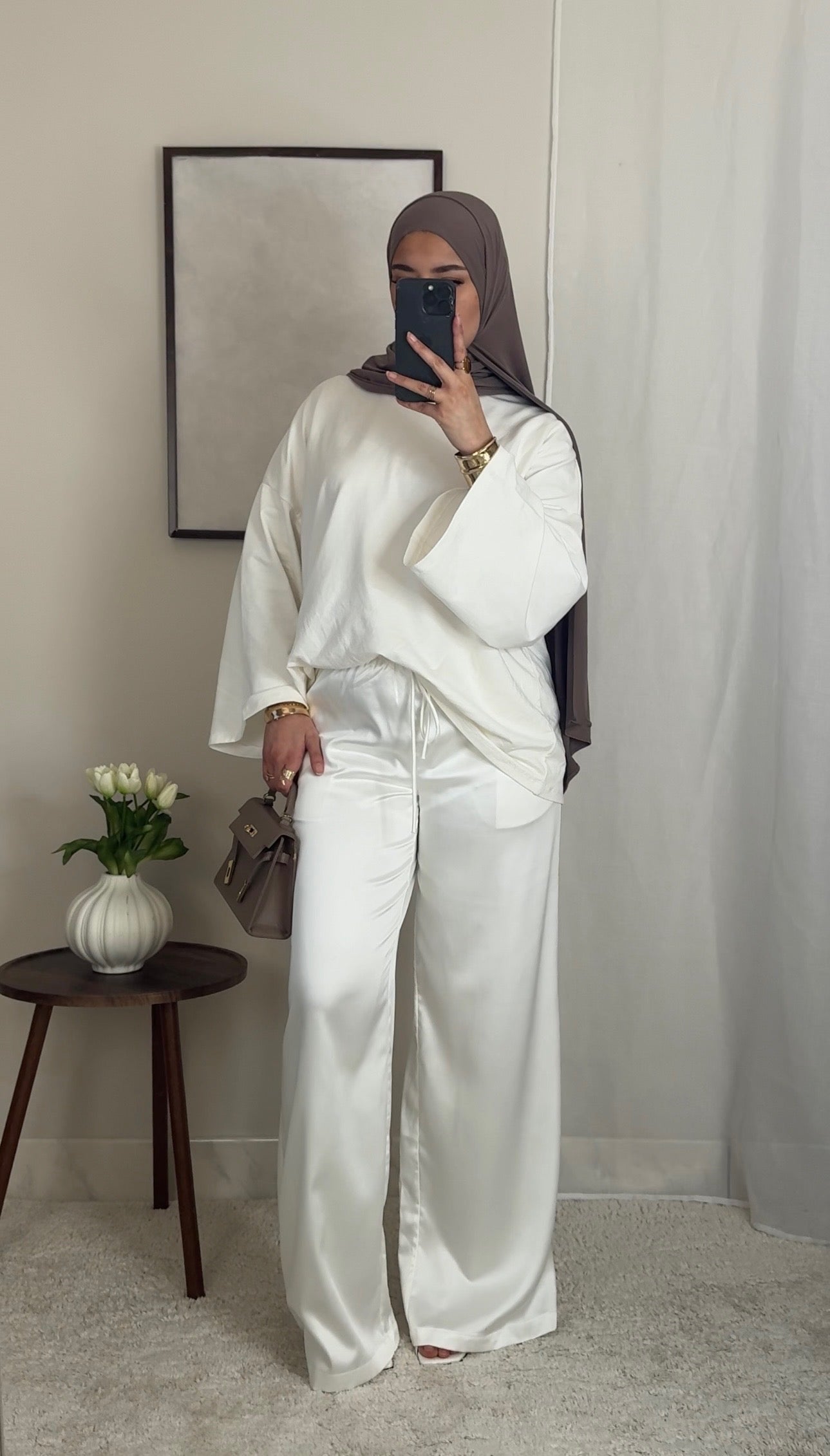 Pantalon satin fluide - blanc -
