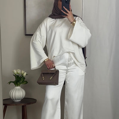 Pantalon satin fluide - blanc -