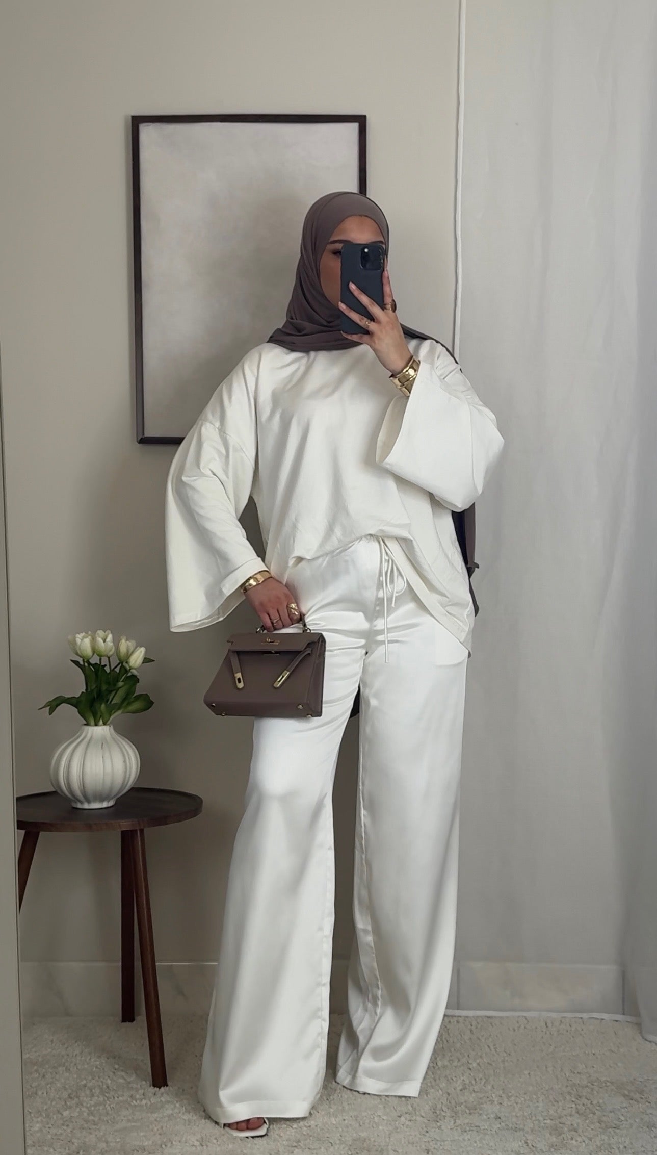 Pantalon satin fluide - blanc -