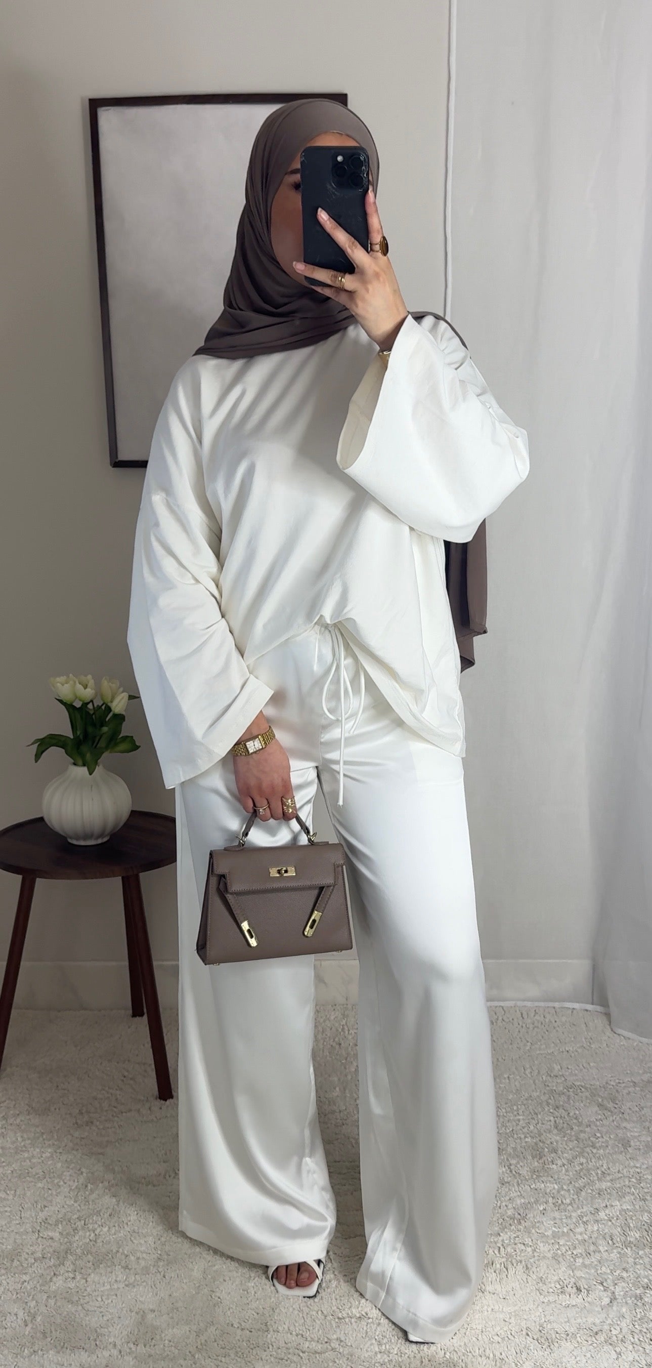 Pantalon satin fluide - blanc -