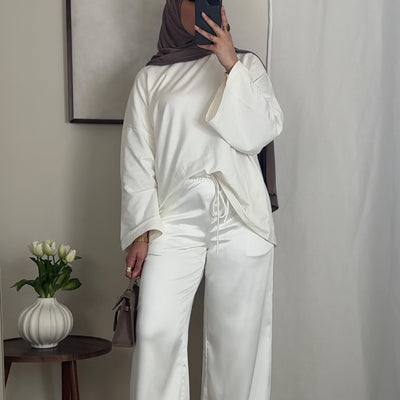 Pantalon satin fluide - blanc -