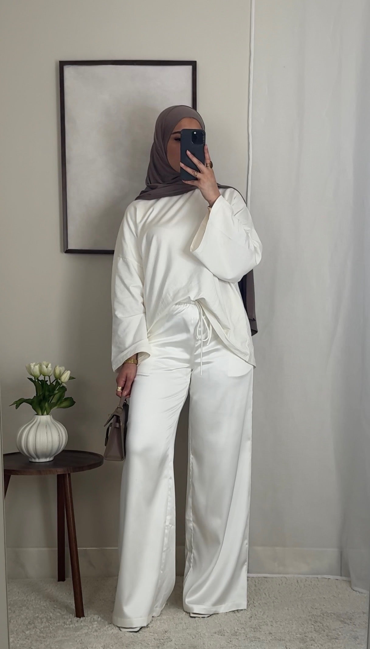 Pantalon satin fluide - blanc -