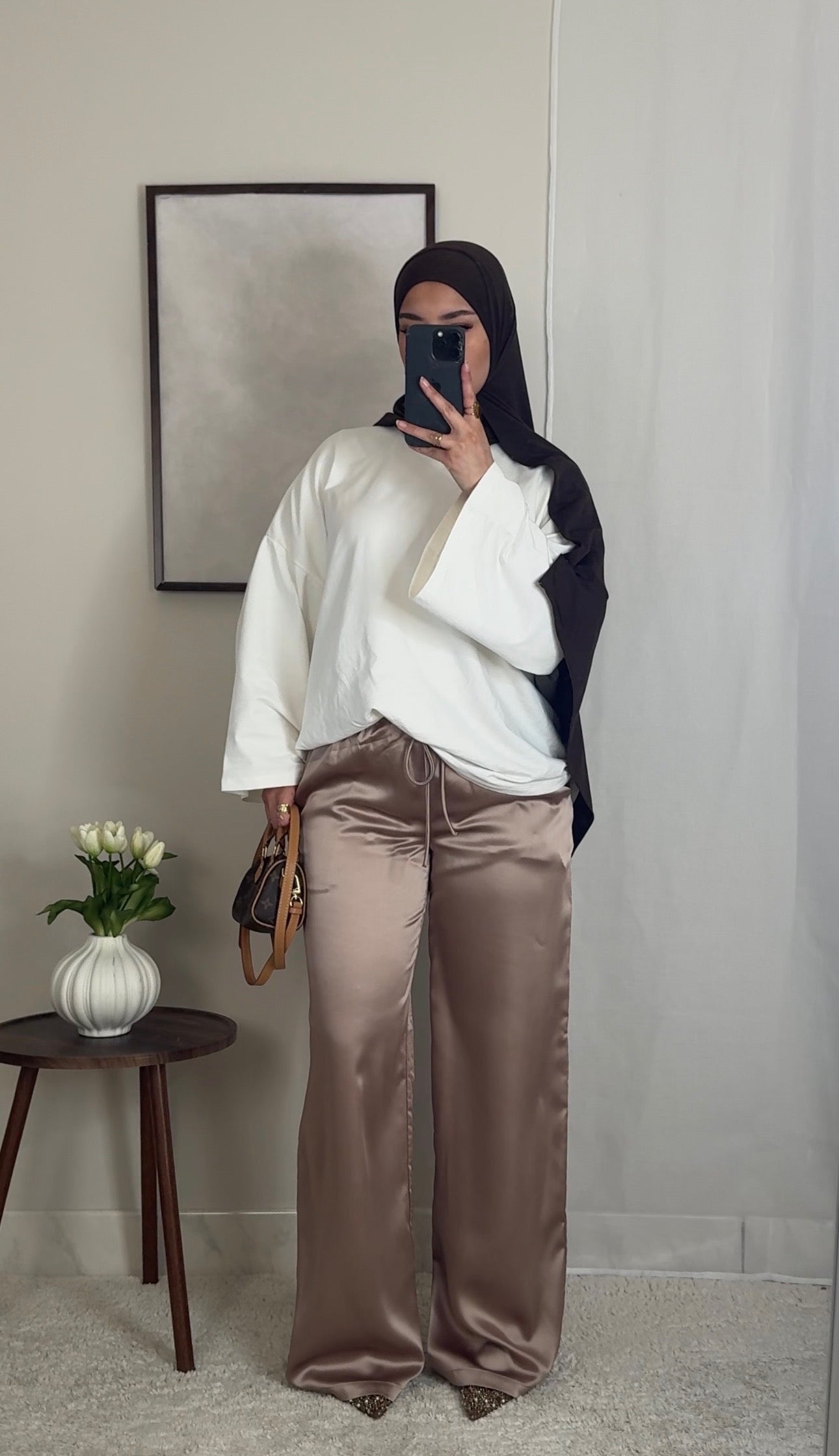 Pantalon satin fluide - mocha -